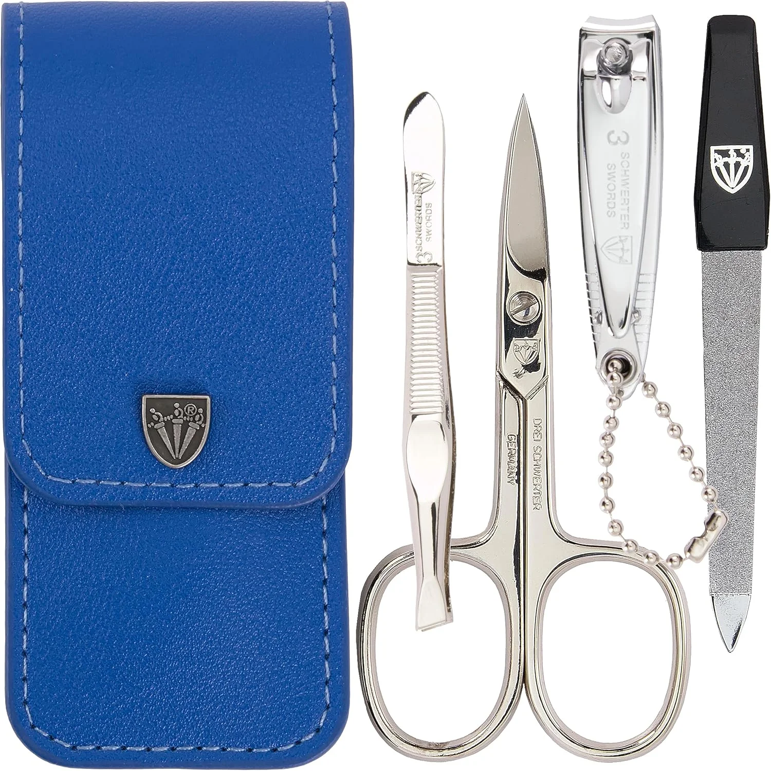 ست ۴ تکه مراقبت از ناخن 'Capri' از DREI SCHWERTER | کیف ناخن برای مانیکور و پدیکور رنگ: چرم مصنوعی آبی | محتویات: قیچی ناخن، ناخن گیر، موچین، سوهان ناخن یاقوت کبود ست ۴ تکه مراقبت از ناخن 'Capri' از DREI SCHWERTER | کیف ناخن برای مانیکور و پدیکور رنگ: چرم مصنوعی آبی | محتویات: قیچی ناخن، ناخن گیر، موچین، سوهان ناخن یاقوت کبود