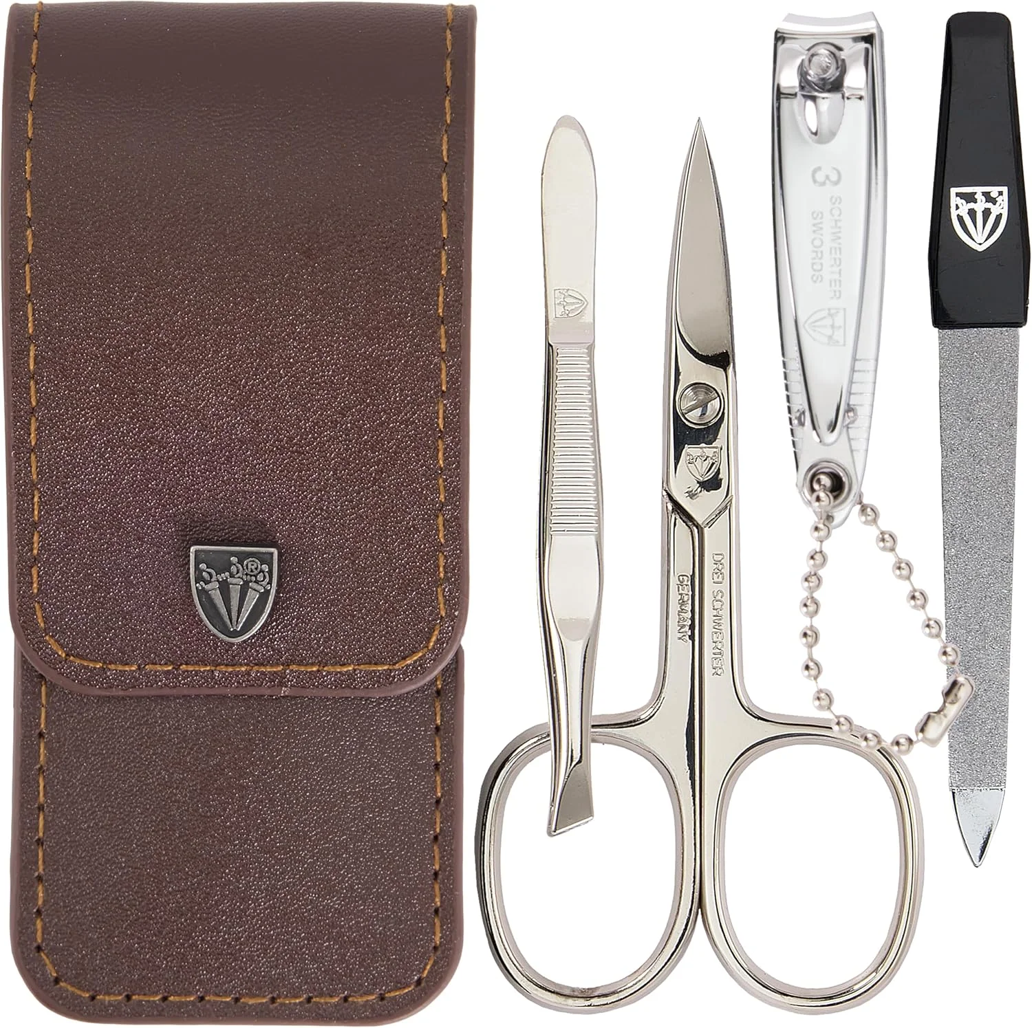 ست مراقبت از ناخن 4 تکه 'Capri' از DREI SCHWERTER | کیف ناخن برای مانیکور و پدیکور رنگ: چرم مصنوعی قهوه ای | محتویات: قیچی ناخن، ناخن گیر، موچین، سوهان ناخن یاقوت کبود ست مراقبت از ناخن 4 تکه 'Capri' از DREI SCHWERTER | کیف ناخن برای مانیکور و پدیکور رنگ: چرم مصنوعی قهوه ای | محتویات: قیچی ناخن، ناخن گیر، موچین، سوهان ناخن یاقوت کبود