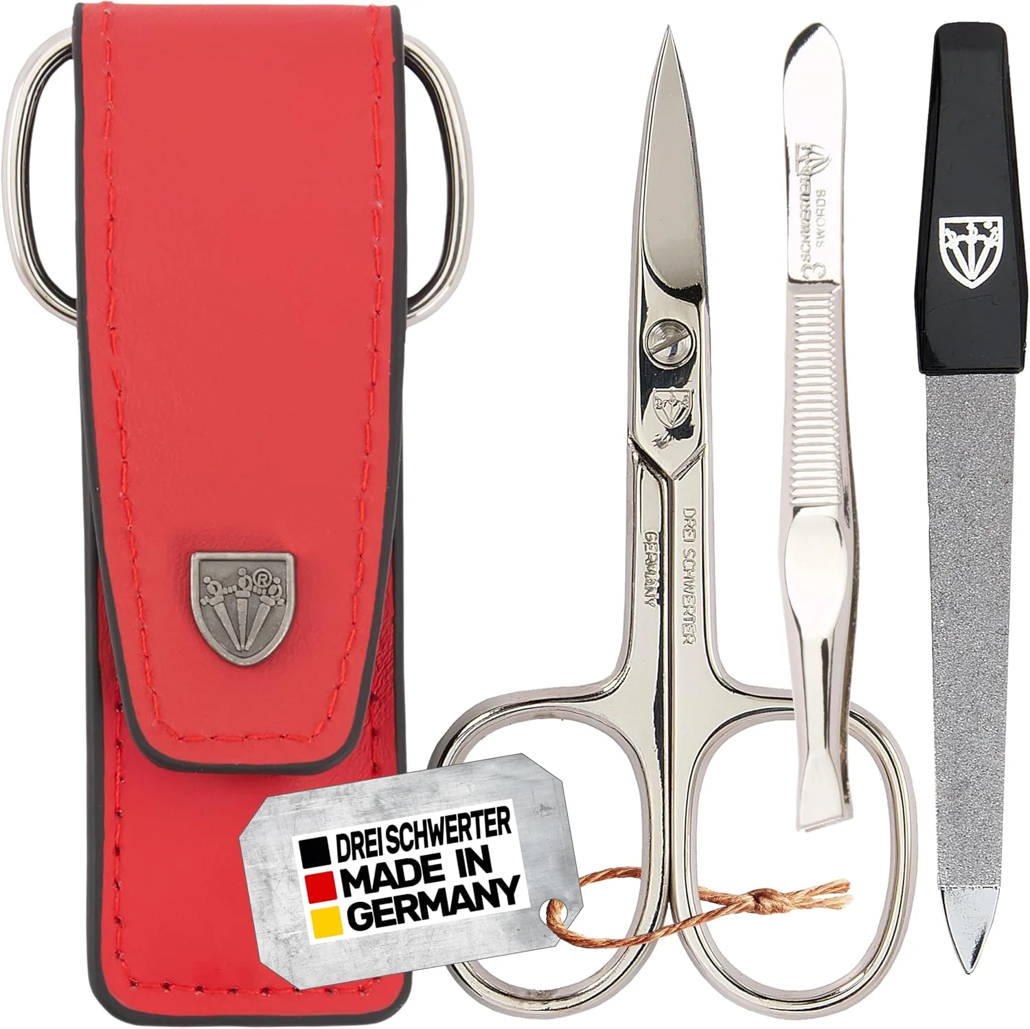 ست مراقبت از ناخن 3 تکه 'Venezia' از DREI SCHWERTER | ست مانیکور پدیکور با کیفیت بالا در کیف چرمی اصل قرمز ساخت آلمان | محتویات: قیچی ناخن، موچین، سوهان ناخن یاقوت کبود ست مراقبت از ناخن 3 تکه 'Venezia' از DREI SCHWERTER | ست مانیکور پدیکور با کیفیت بالا در کیف چرمی اصل قرمز ساخت آلمان | محتویات: قیچی ناخن، موچین، سوهان ناخن یاقوت کبود