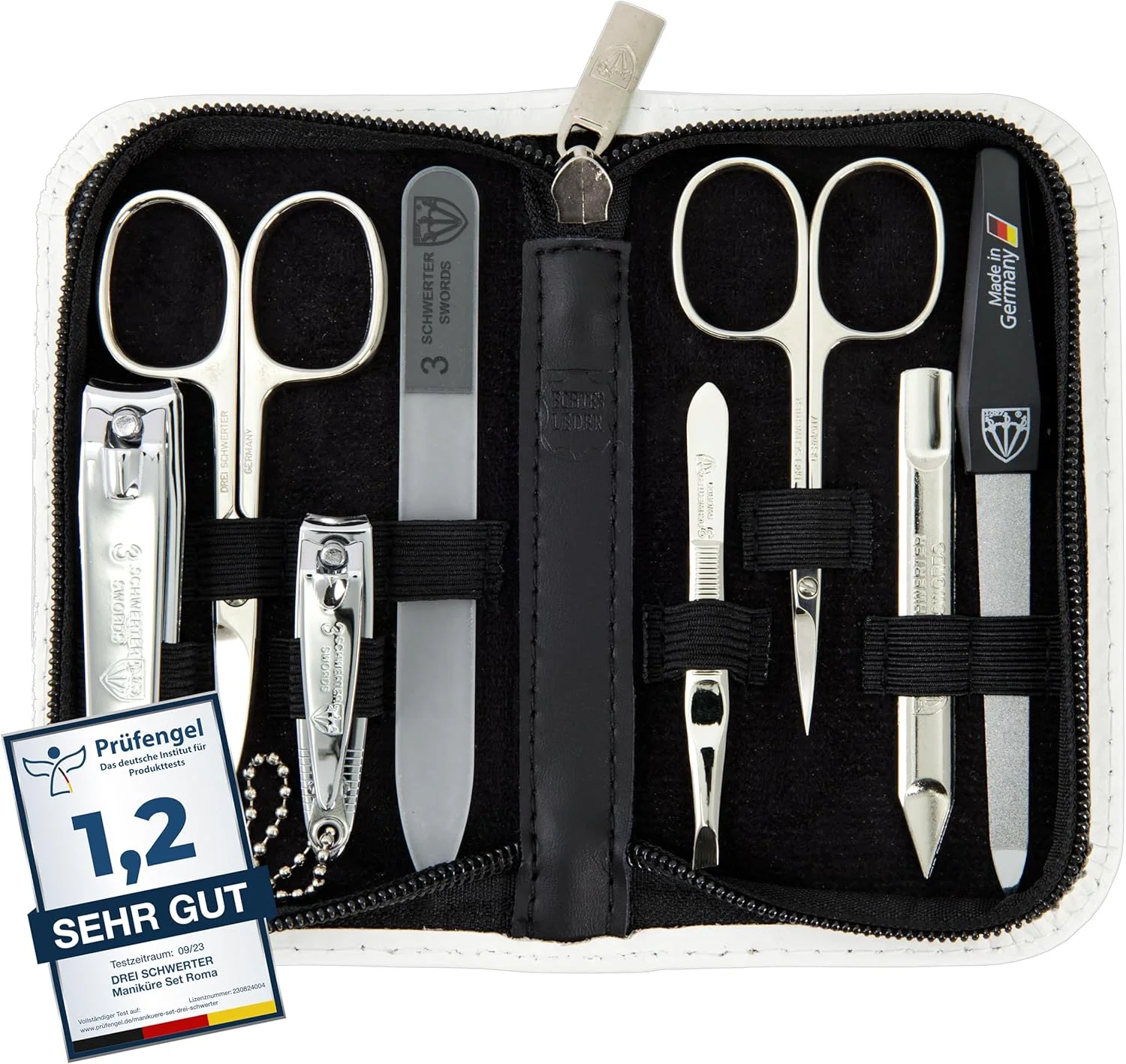 ست مانیکور 'Roma' از DREI SCHWERTER - کیف ناخن با 8 ابزار: قیچی ناخن، قیچی کوتیکول، ناخن گیر پا/انگشت، تمیز کننده ناخن، موچین، سوهان ناخن شیشه ای، سوهان ناخن یاقوت کبود - سفید ست مانیکور 'Roma' از DREI SCHWERTER - کیف ناخن با 8 ابزار: قیچی ناخن، قیچی کوتیکول، ناخن گیر پا/انگشت، تمیز کننده ناخن، موچین، سوهان ناخن شیشه ای، سوهان ناخن یاقوت کبود - سفید