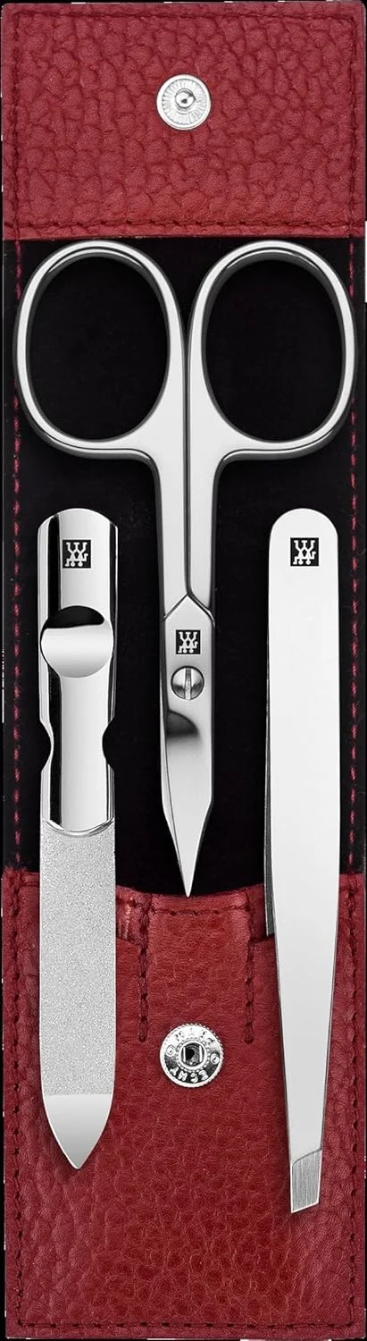 ست مانیکور و پدیکور 3 تکه چرم گاوی قرمز YUAKUOD ZWILLING با دکمه فشاری + قیچی ناخن ست مانیکور و پدیکور 3 تکه چرم گاوی قرمز YUAKUOD ZWILLING با دکمه فشاری + قیچی ناخن
