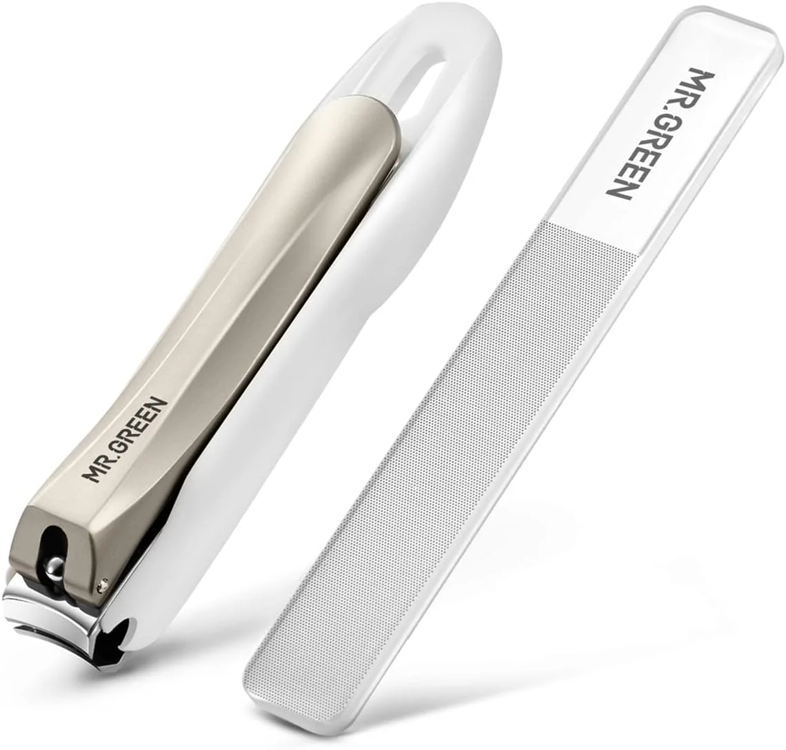 ناخن گیر ضد پاشش MR.GREEN، ابزار مانیکور استیل ضد زنگ، قیچی ناخن با طراحی جداشدنی + سوهان ناخن شیشه ای نانو