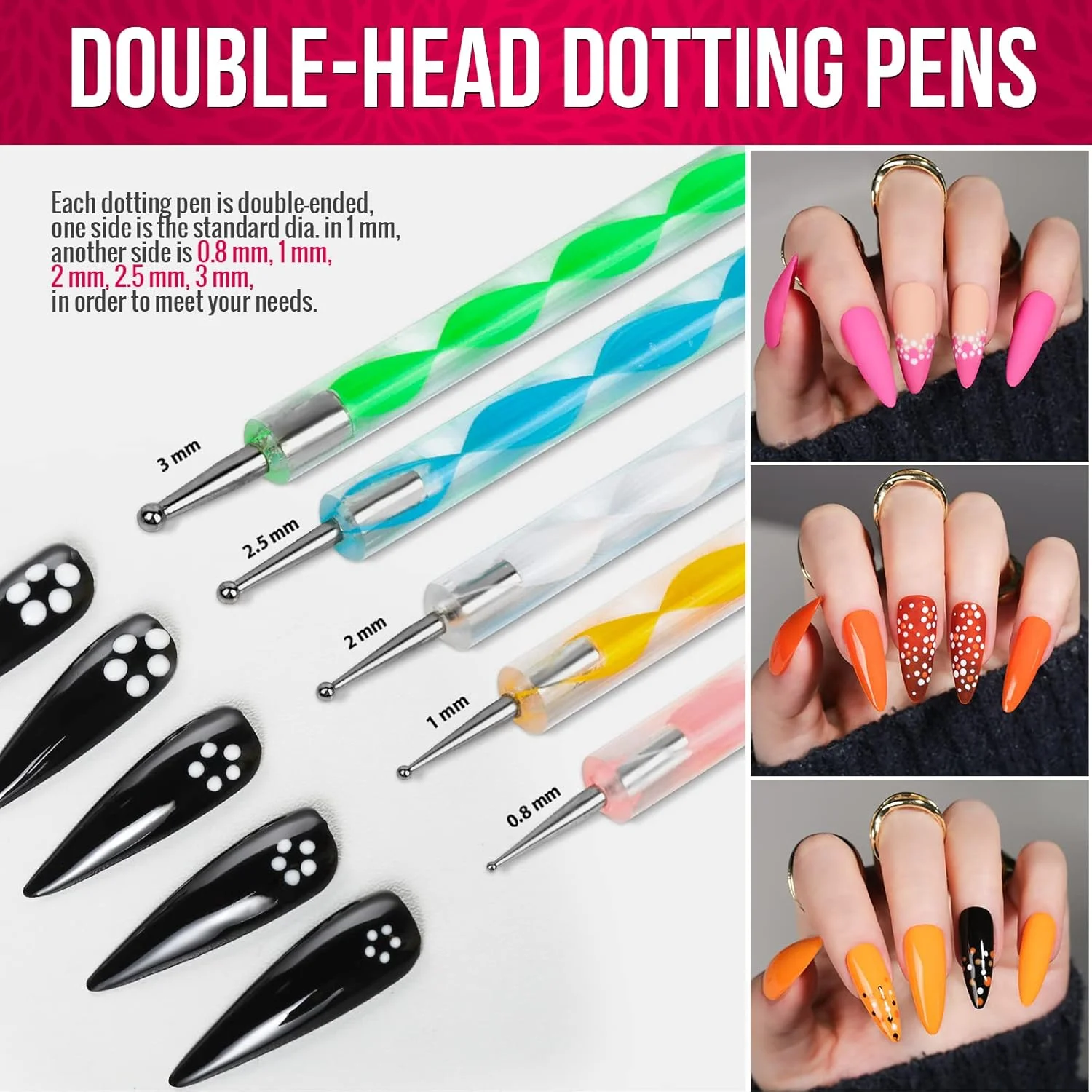 مجموعه قلم موی طراحی ناخن Fandamei، 15 عدد قلم موی ناخن، 5 عدد قلم نقطه گذاری، نگین ناخن، پولک های فوق العاده نازک ناخن، 10 رول نوار چسب برای مجموعه مانیکور طراحی ناخن