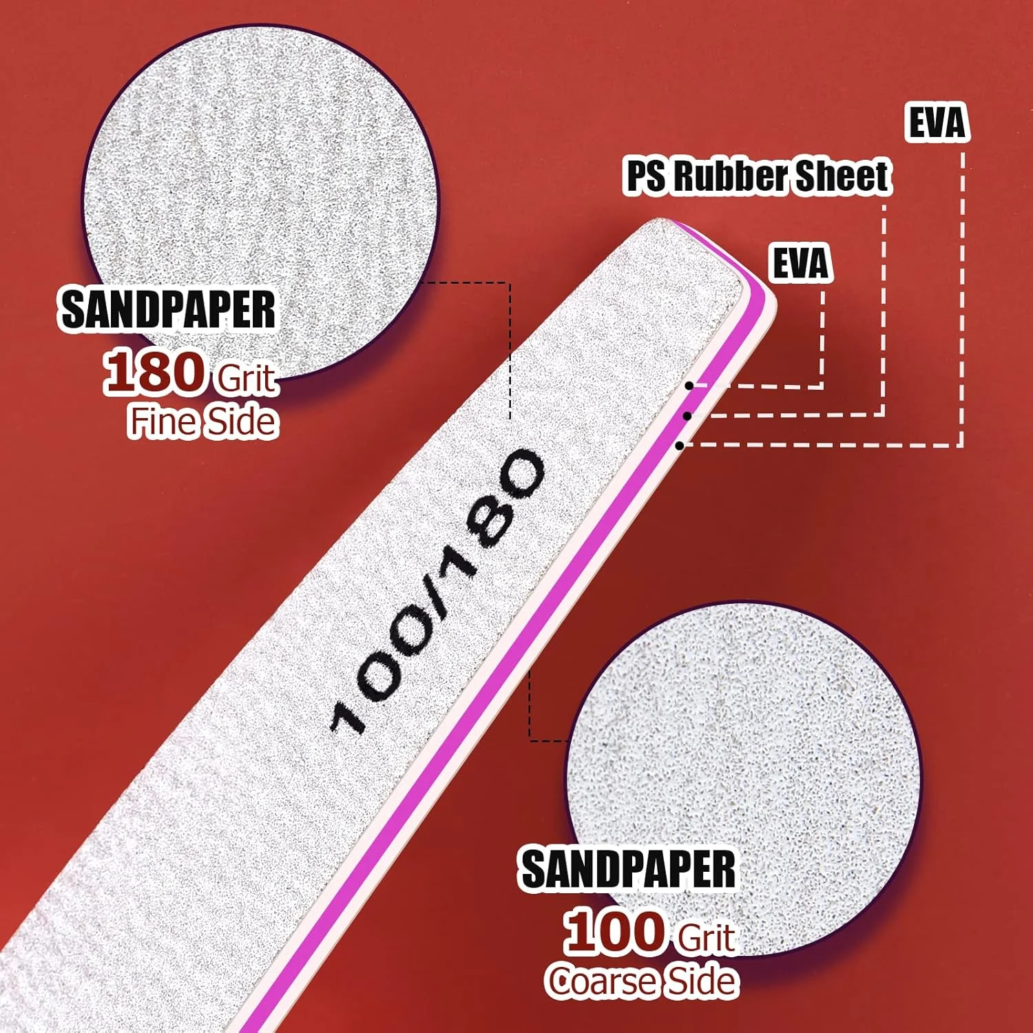 فندامی ۱۵ عدد سوهان ناخن حرفه ای درجه زبری ۱۰۰/۱۸۰، سوهان ناخن دو طرفه با کیفیت عالی، سوهان بافر ناخن، سوهان سمباده ای برای ناخن، ابزار مانیکور ناخن حیوانات خانگی، مناسب استفاده در منزل و سالن، هلالی