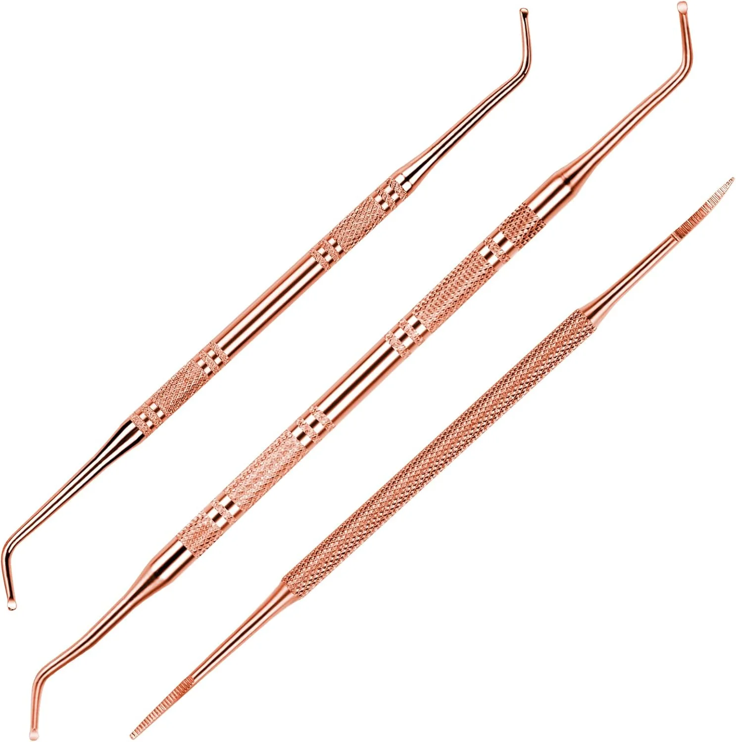 ست ۳ تکه ابزار بلند کردن گوشه ناخن و سوهان ناخن فندامی، استیل ضد زنگ، ابزار ناخن پا فرورفته دو طرفه، ست مراقبت حرفه ای ناخن و پدیکور، طلایی رز