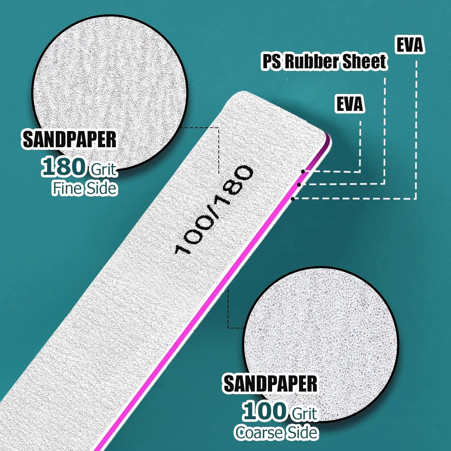 سوهان ناخن دو طرفه FANDAMEI، سمباده ناخن درجه زبری 100/180، 15 عدد ابزار طراحی ناخن، مناسب برای استفاده در منزل و سالن، بافر ناخن حرفه ای، مستطیلی