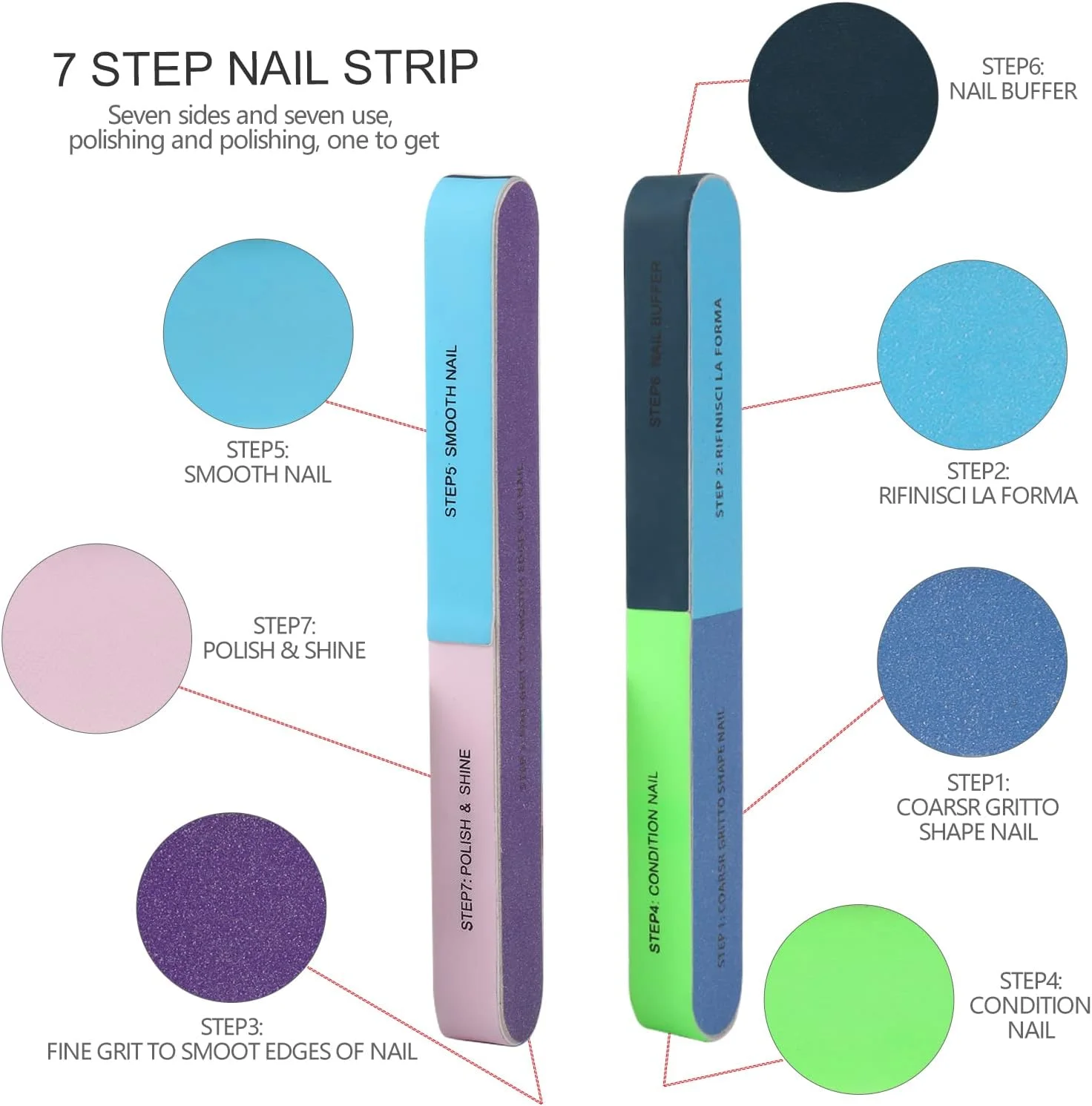 فندامی سوهان و بافر ناخن، ابزار مانیکور حرفه ای دانه بندی 100/180 400/4000، بلوک بافر مستطیلی شکل برای مراقبت از ناخن، بلوک بافر 7 طرفه برای مرتب کردن، پولیش و درخشان کردن ناخن، 20 عدد در بسته