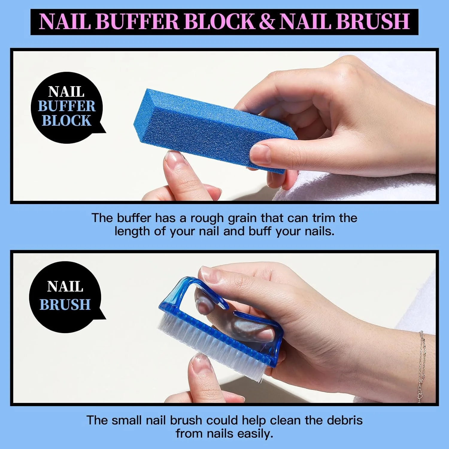 مجموعه 12 عددی سوهان ناخن Fandamei، سوهان ناخن دو طرفه 100/180،بافر ناخن، عقب زننده کوتیکول، لیفتر گوشه ناخن، ناخن گیر، برس ناخن، مجموعه مانیکور و پدیکور آبی