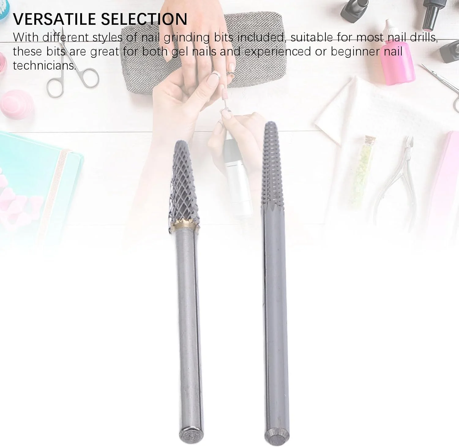 مته های ناخن سوزنی شکل، ابزار حرفه ای طراحی ناخن فولاد تنگستن 3/32 اینچی، 2 عدد مته تمیز کننده کوتیکول ناخن برای مانیکور پدیکور، سالن خانگی