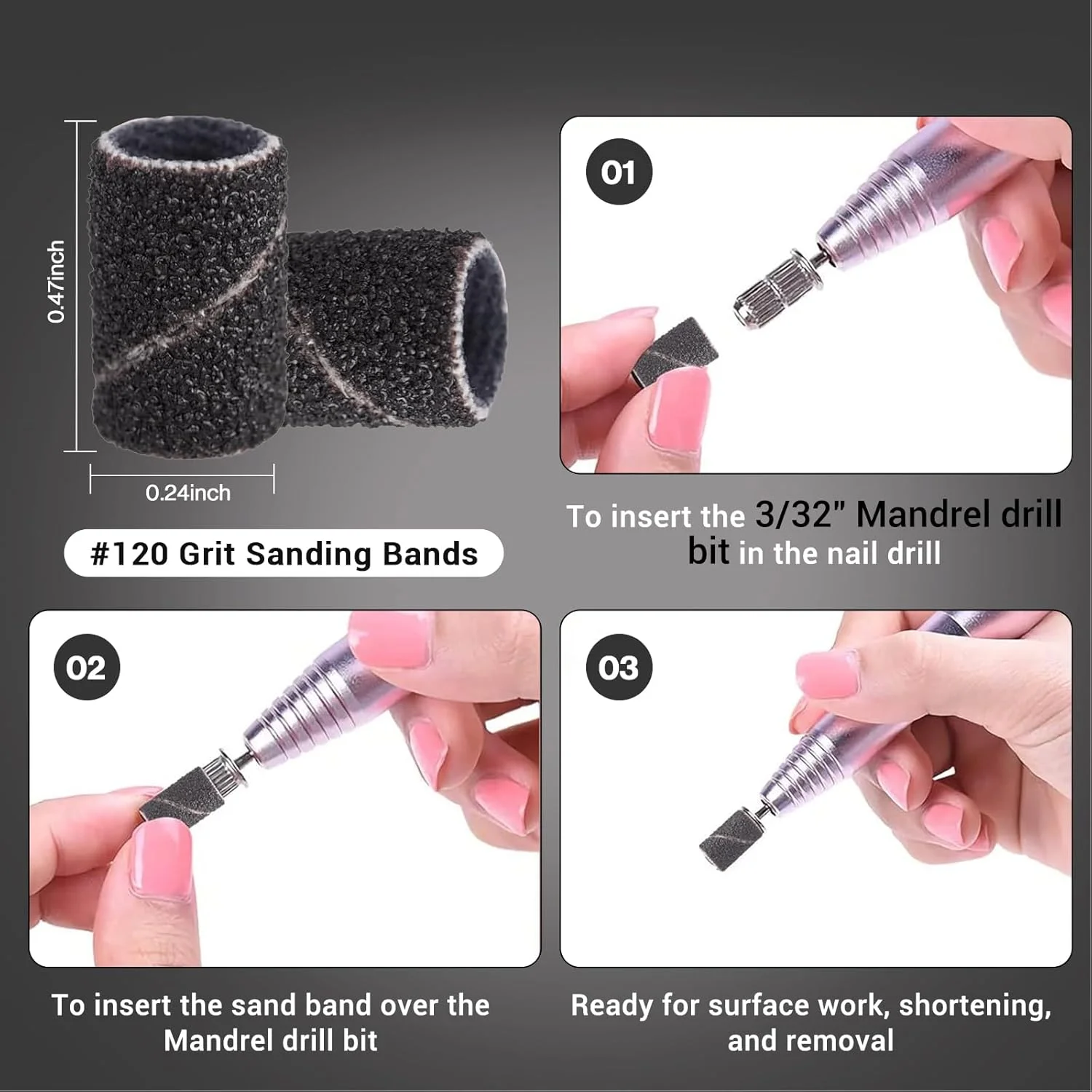 MelodySusie بسته 100 عددی سنباده ناخن حرفه ای مانیکور درجه 120 به همراه میله سنباده مشکی