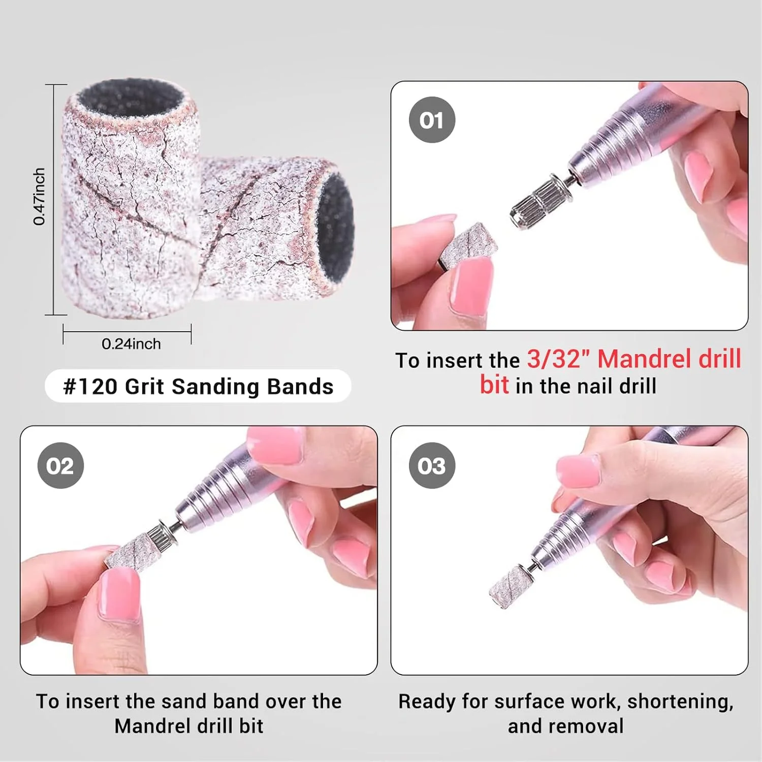 MelodySusie بسته 100 عددی سمباده ناخن حرفه ای، پولیش ناخن، درجه زبری 120، مناسب برای دستگاه مانیکور به همراه میله، خاکستری