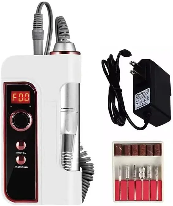 دستگاه سوهان برقی ناخن قابل شارژ و قابل حمل گلوبال فشن (E-File) مناسب استفاده در سالن و منزل - 35000 دور در دقیقه برای مانیکور، پدیکور، برداشتن ژل و اکریلیک، سرعت قابل تنظیم - BLUEQUE-BQ301 (سفید)