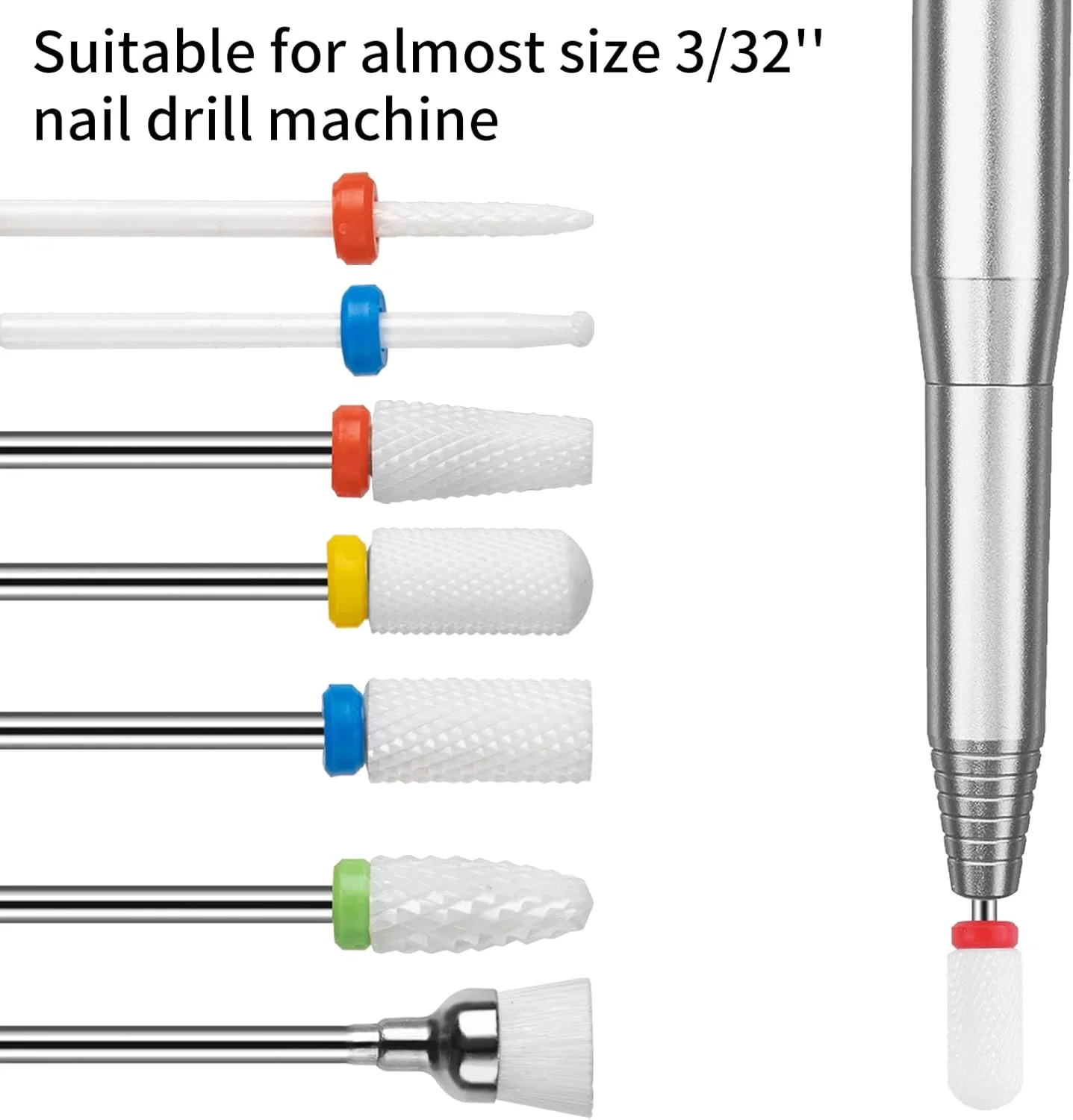 ست ۷ عددی سر سوهان ناخن سرامیکی Madenia، سایز ۳/۳۲ اینچ (۲.۳۵ میلی‌متر) مناسب دستگاه مانیکور و پدیکور برقی ناخن