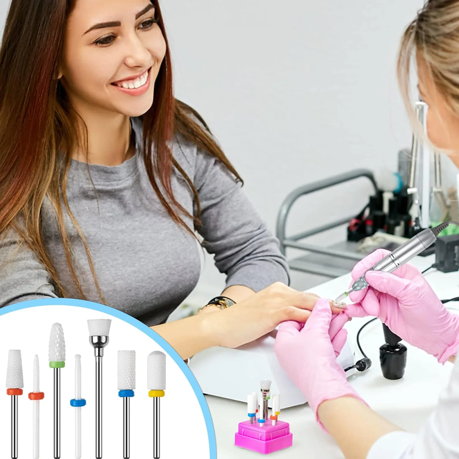 ست ۷ عددی سر سوهان ناخن سرامیکی Madenia، سایز ۳/۳۲ اینچ (۲.۳۵ میلی‌متر) مناسب دستگاه مانیکور و پدیکور برقی ناخن