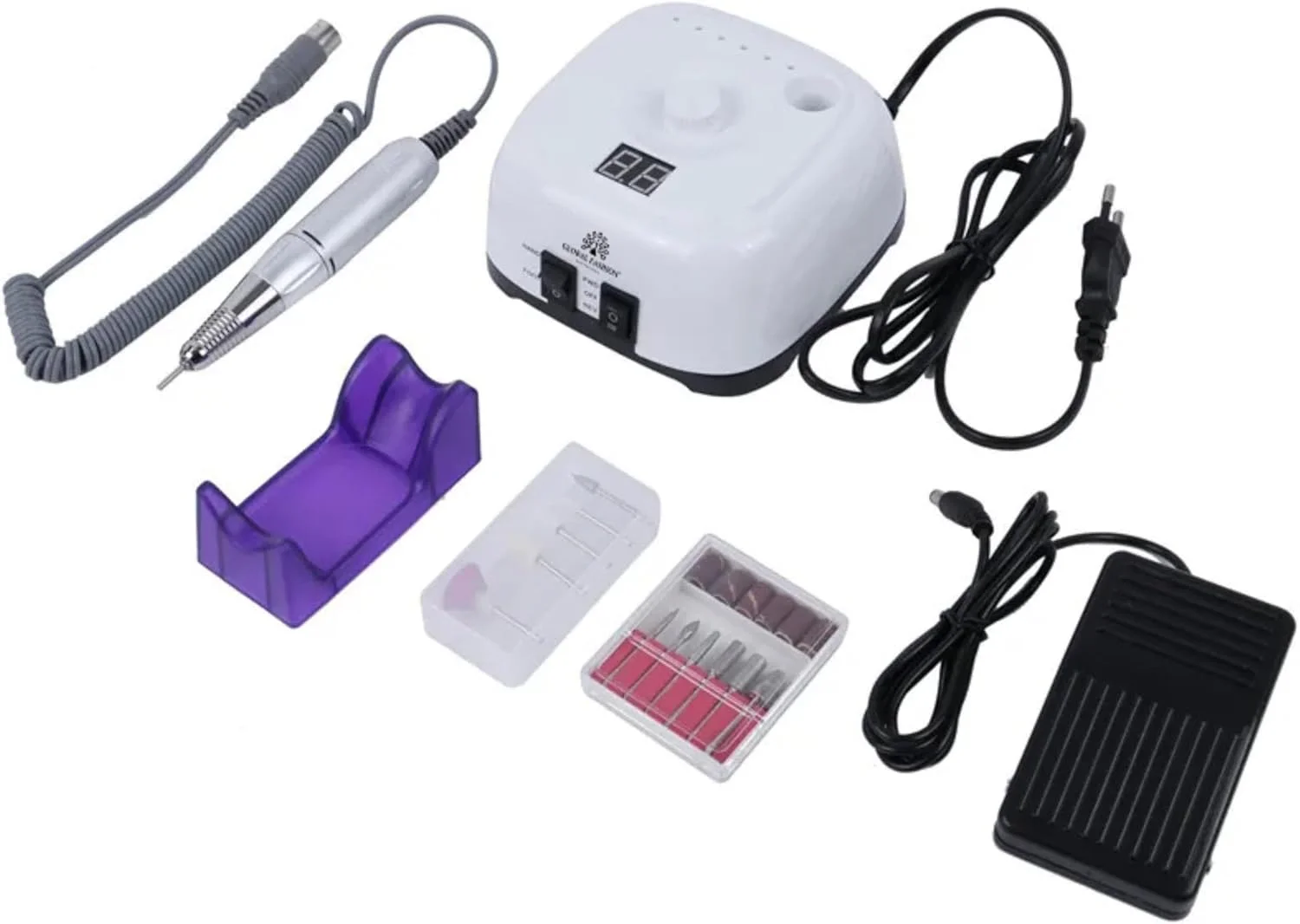 دستگاه سوهان برقی ناخن Power GF17 - کیت حرفه ای مانیکور و پدیکور، قابل حمل، کم صدا، سرعت متغیر، سوهان ناخن پرسرعت برای ناخن های اکریلیک، قابل تنظیم، دارای گواهی CE، مناسب برای استفاده در منزل و سالن