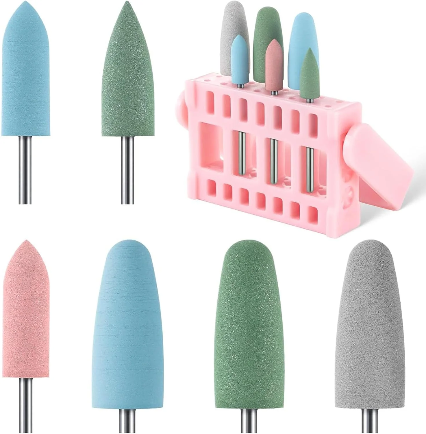 مجموعه 6 عددی سر سوهان مانیکور و پدیکور MelodySusie به همراه استند 16 سوراخه، سر سوهان لاستیکی سیلیکونی برای سوهان کشی و پولیش ژل، صورتی