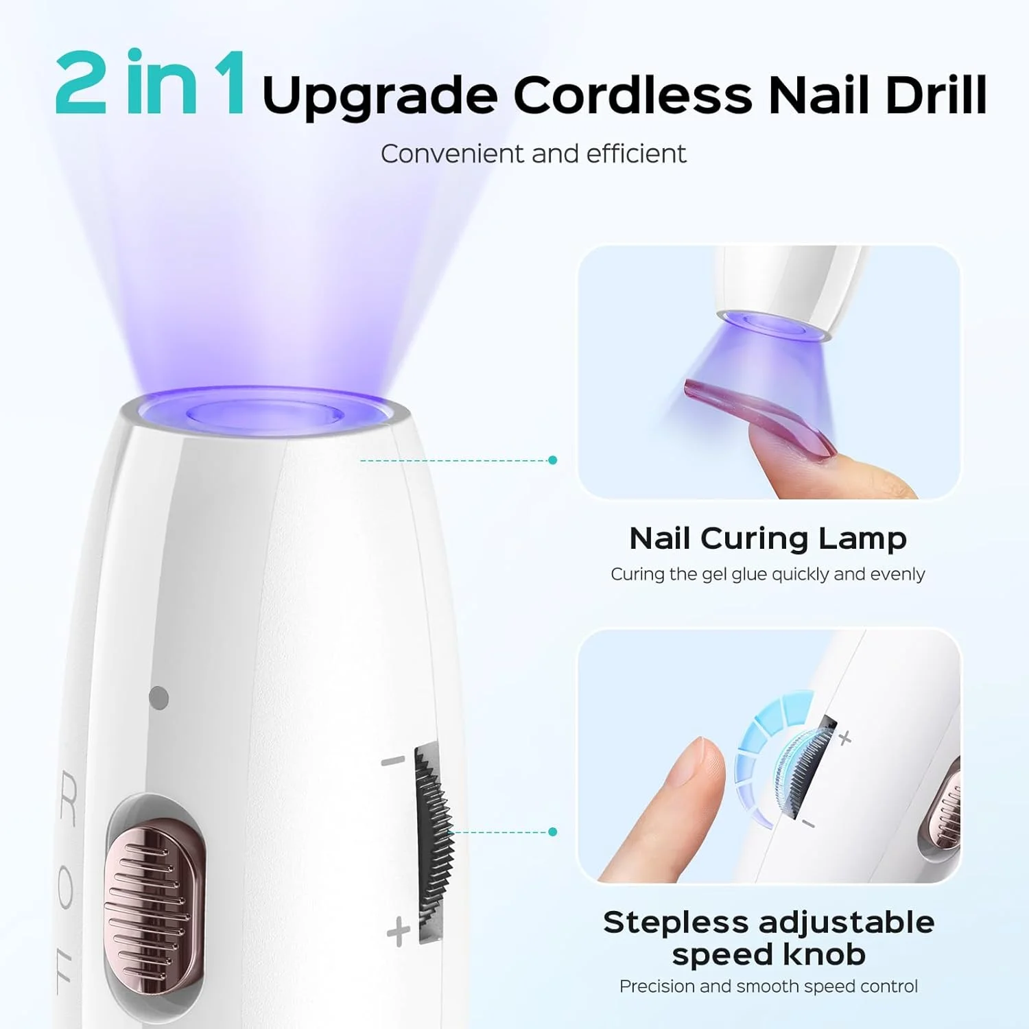 سوهان برقی ناخن بیسیم COSLUS با چراغ ناخن 2 در 1، کیت دستگاه سوهان ناخن قابل حمل، حرفهای برای ناخنهای پودری آکریلیک ژل، مجموعه لاک ابزار مانیکور پدیکور قابل شارژ، سفید سوهان برقی ناخن بیسیم COSLUS با چراغ ناخن 2 در 1، کیت دستگاه سوهان ناخن قابل حمل، حرفهای برای ناخنهای پودری آکریلیک ژل، مجموعه لاک ابزار مانیکور پدیکور قابل شارژ، سفید