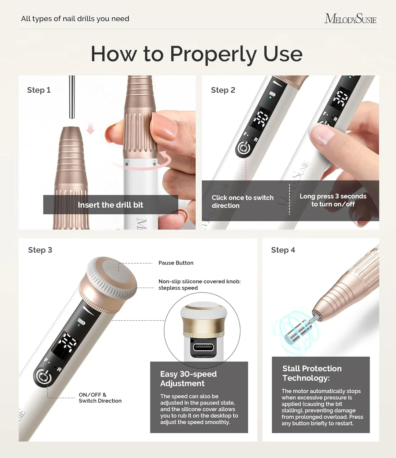 دستگاه سوهان برقی ناخن ملودی سوزی مدل SM220G، با قابلیت تنظیم سرعت بدون پله، بدون سیم، 30000 دور در دقیقه، قابل حمل و شارژی، مناسب برای شکل دادن به ناخن، از بین بردن ژل اکریلیک، مناسب برای حرفه ای ها و استفاده در منزل دستگاه سوهان برقی ناخن ملودی سوزی مدل SM220G، با قابلیت تنظیم سرعت بدون پله، بدون سیم، 30000 دور در دقیقه، قابل حمل و شارژی، مناسب برای شکل دادن به ناخن، از بین بردن ژل اکریلیک، مناسب برای حرفه ای ها و استفاده در منزل