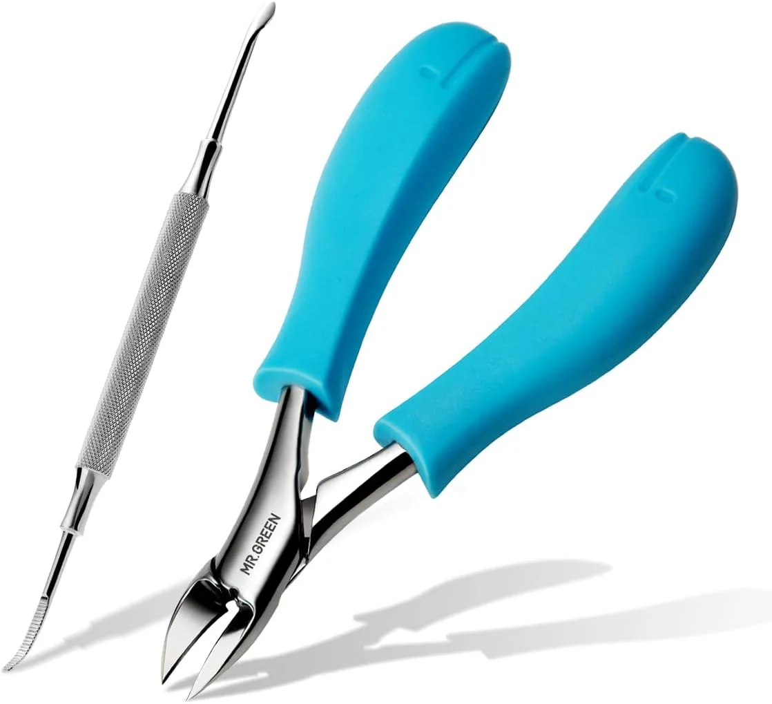 ناخن گیر و قیچی ناخن پا MR.GREEN، ضد پاشش، حرفه ای، مناسب ناخن های ضخیم و سخت، ابزار پدیکور، ست های مانیکور (دسته آبی + جدا کننده ناخن)