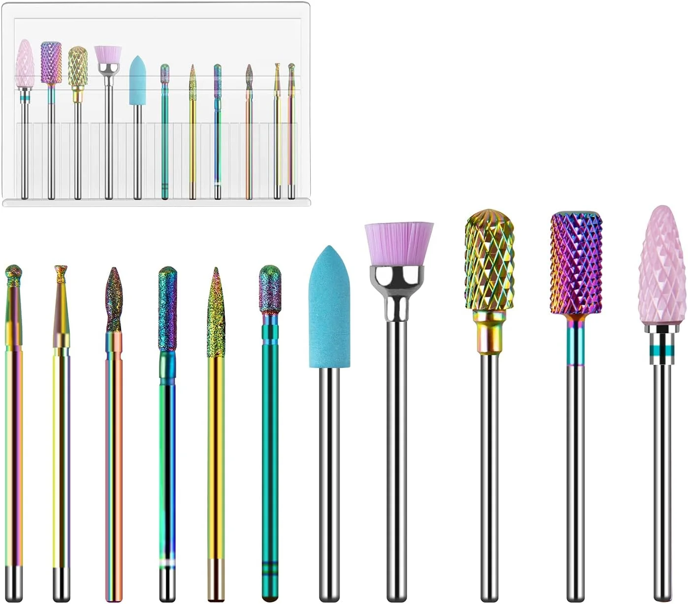 مجموعه ۱۱ عددی سر سوهان ناخن Madenia برای ناخن های اکریلیک، ست سر سوهان کاربید تنگستن ۳/۳۲ اینچی برای دستگاه مانیکور پدیکور برقی ناخن