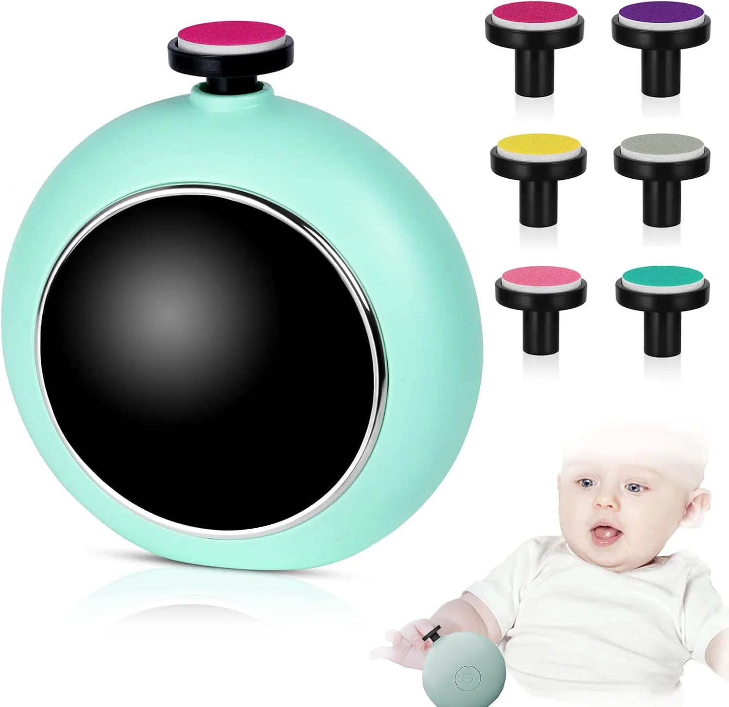 سوهان ناخن برقی کودک، ست مانیکور و پدیکور ناخن کودک 6 در 1، ست پیرایش و پولیش ناخن برای نوزاد، کودک نوپا یا بزرگسالان، سبز