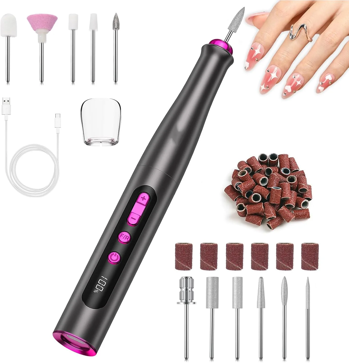 دستگاه سوهان برقی ناخن بی سیم، سوهان حرفه ای اکریلیک برای ژل، مجموعه سوهان قابل حمل شارژی، ابزار پولیش مانیکور پدیکور
