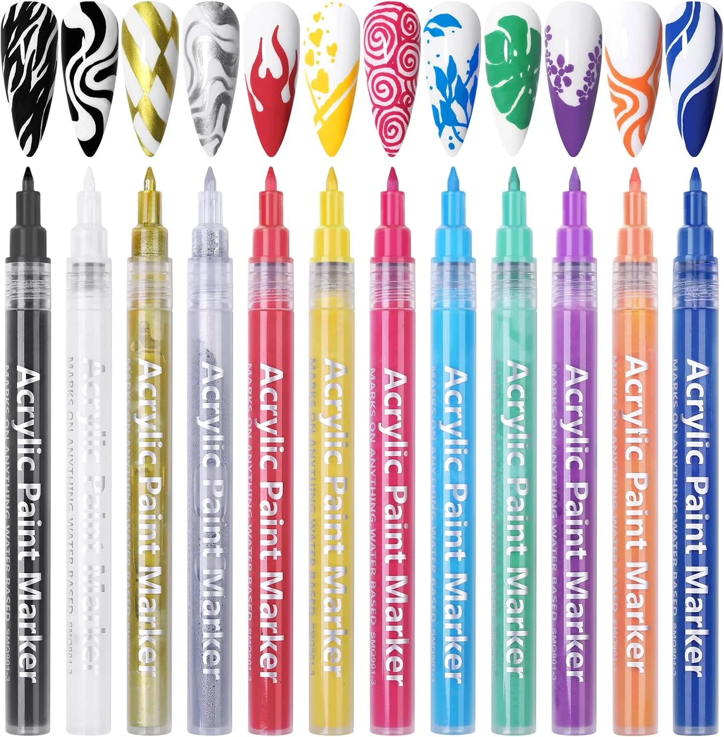 ست ۱۲ رنگ قلم طراحی ناخن، قلم های لاک اکریلیک سه بعدی برای ژل، ماژیک های خط کشی ناخن با نوک ظریف برای طراحی ناخن DIY، نقطه گذاری، نقاشی، خط کشی و طراحی گل