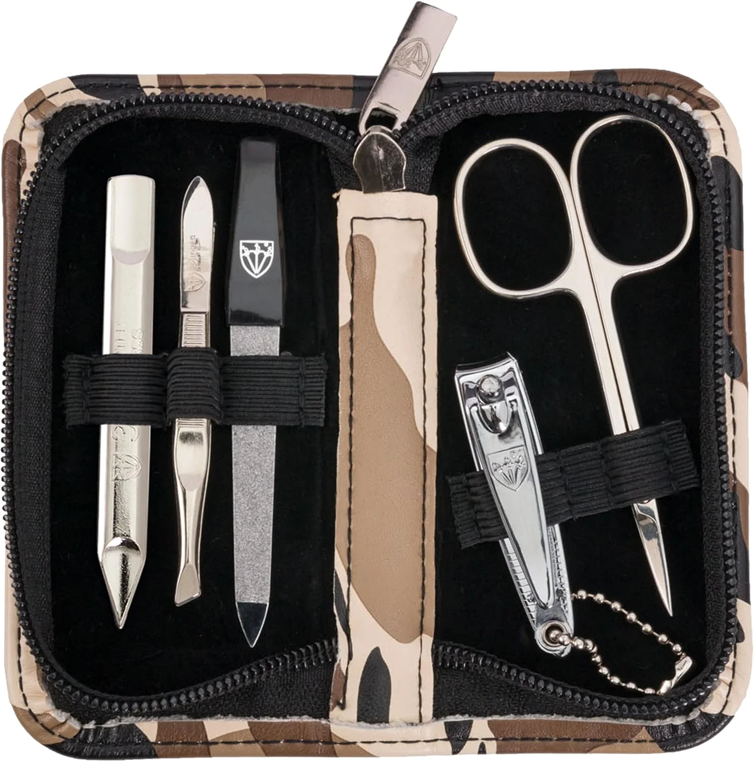 ست مانیکور و پدیکور 5 تکه با کیفیت عالی از برند 3 Swords Germany، قیچی، ناخن گیر، کیف چرمی شیک، ساخت سولینگن آلمان (03591)