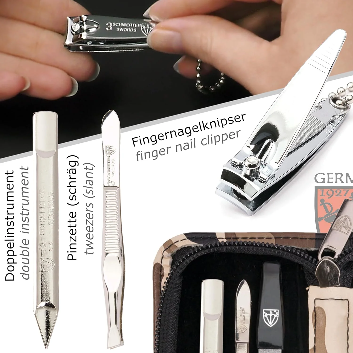 ست مانیکور و پدیکور 5 تکه با کیفیت عالی از برند 3 Swords Germany، قیچی، ناخن گیر، کیف چرمی شیک، ساخت سولینگن آلمان (03591) ست مانیکور و پدیکور 5 تکه با کیفیت عالی از برند 3 Swords Germany، قیچی، ناخن گیر، کیف چرمی شیک، ساخت سولینگن آلمان (03591)