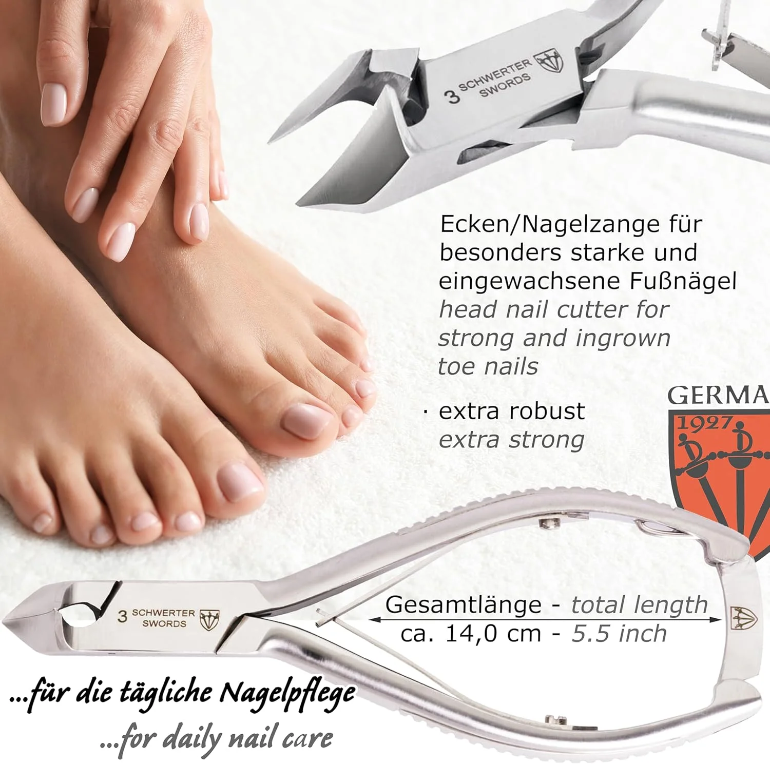 ست حرفه ای قیچی ناخن پا 3 Swords Germany - کیفیت عالی، شامل قیچی موجی استیل، سرِ کاتر، سوهان ناخن به همراه کیف مخصوص ناخن های فرورفته، مانیکور و پدیکور از 3 Swords (196)