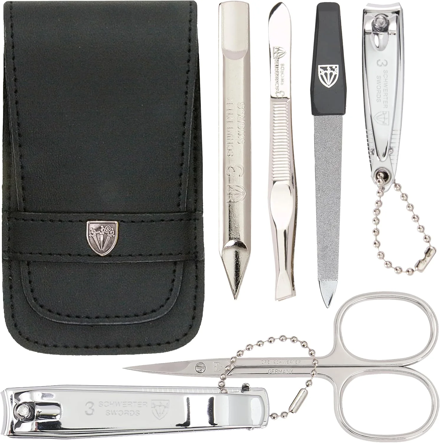 ست مانیکور و پدیکور 6 تکه 3 Swords Germany - کیفیت عالی، مناسب برای مراقبت حرفه ای ناخن با کیف چرمی اصل - ساخت آلمان