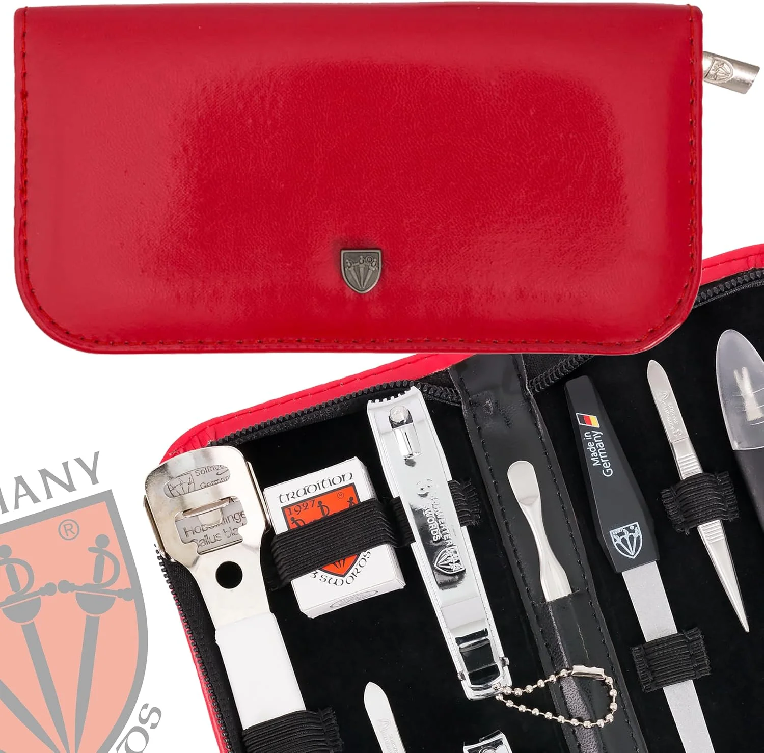 ست پدیکور 9 تکه با کیفیت برند 3 Swords Germany - ابزار مراقبت از ناخن و از بین برنده پینه - ساخت سولینگن/آلمان