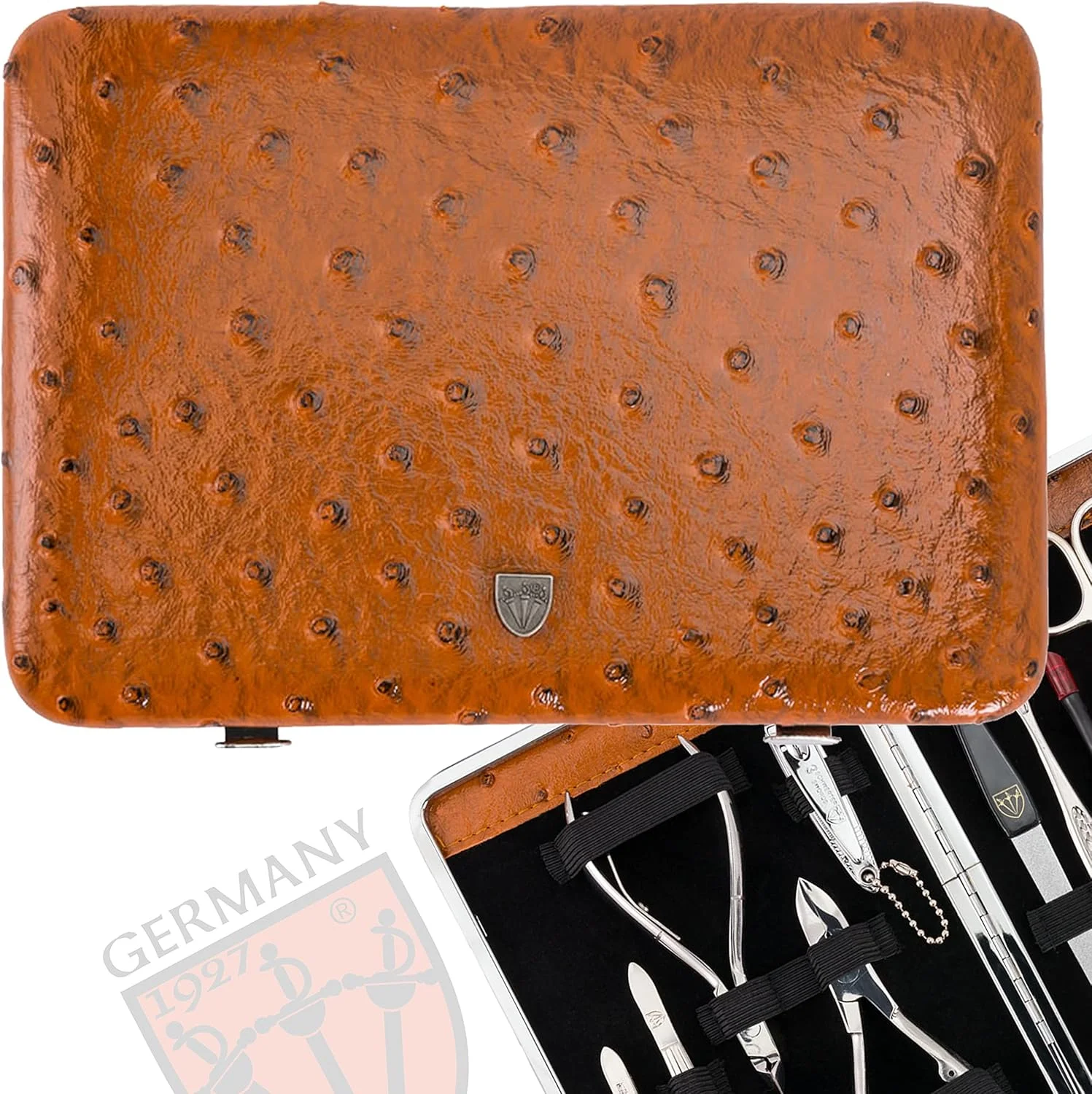 ست مانیکور و پدیکور ۱۱ تکه آلمان (چرم شترمرغی قهوه ای) -