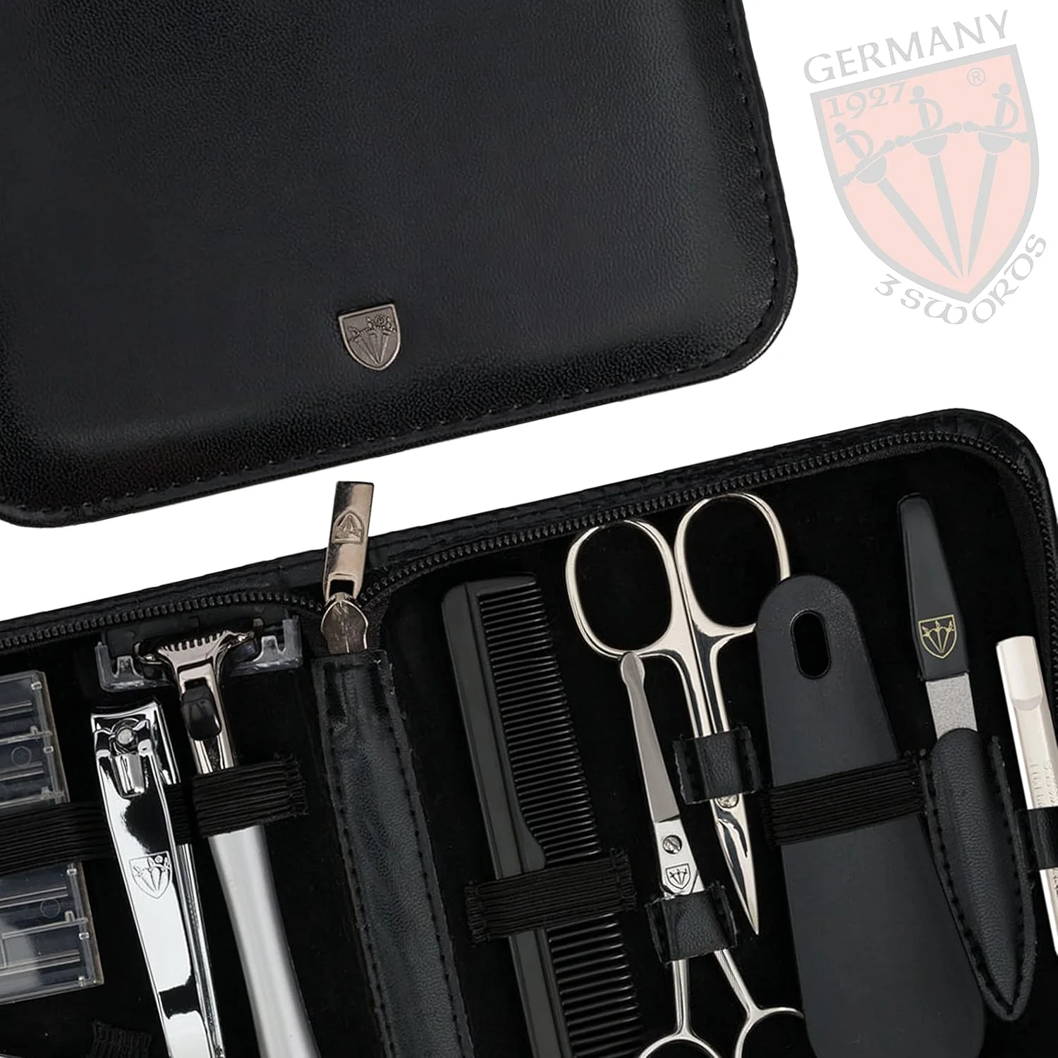 ست مانیکور و پدیکور 12 تکه با کیفیت عالی، مناسب برای مراقبت حرفه ای از ناخن های دست و پا، شامل موچین، سوهان، ناخن گیر، کیف چرمی شیک در جعبه هدیه، ساخت شرکت 3 Swords (33514)