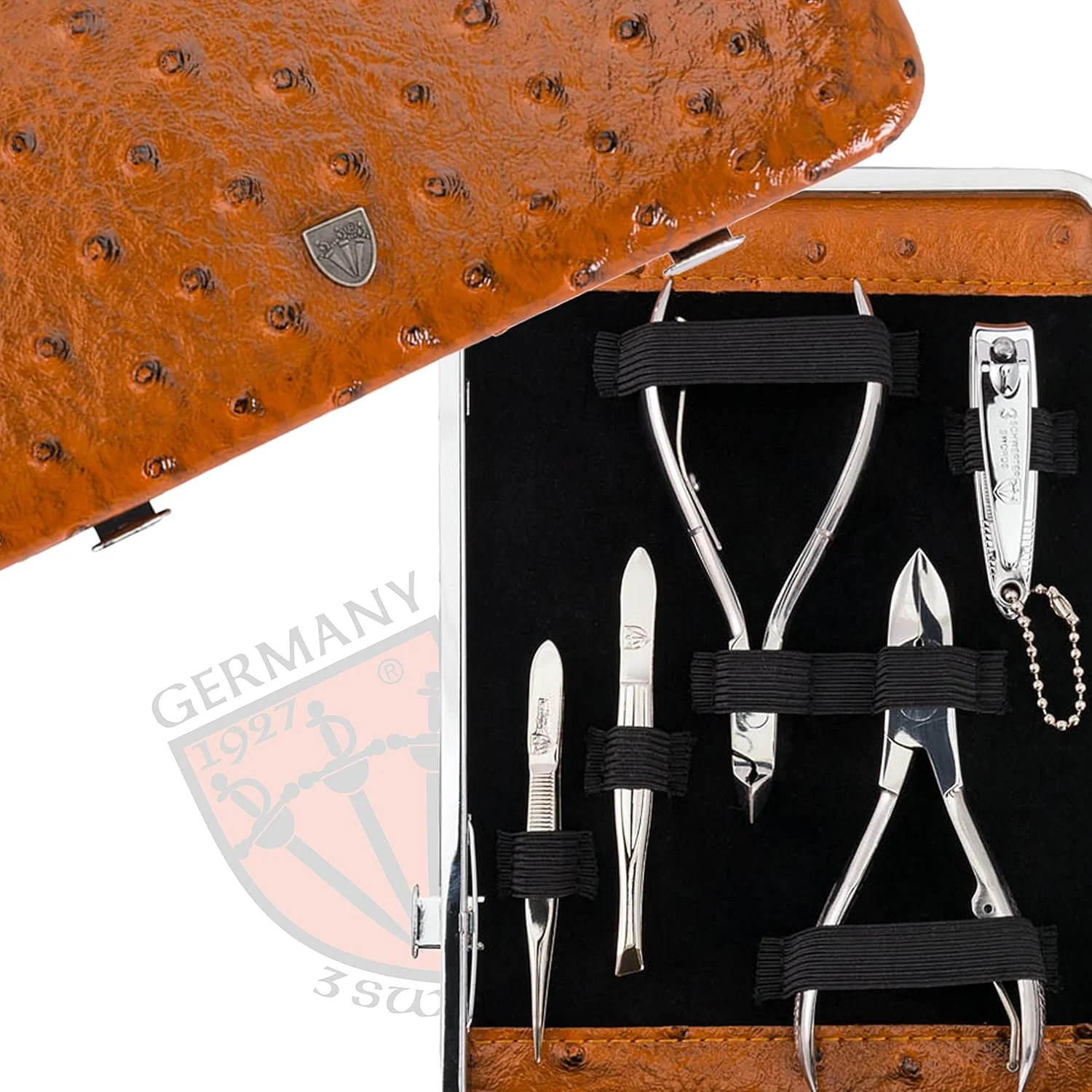 ست مانیکور و پدیکور ۱۱ تکه آلمان (چرم شترمرغی قهوه ای) -