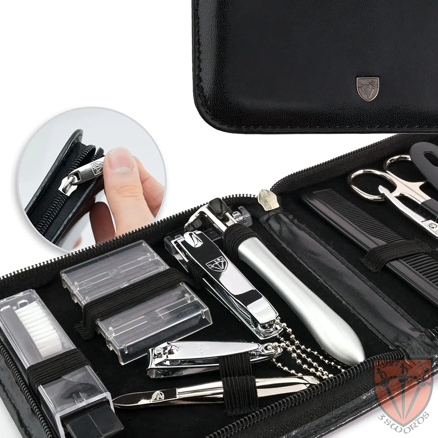 ست مانیکور و پدیکور 12 تکه با کیفیت عالی، مناسب برای مراقبت حرفه ای از ناخن های دست و پا، شامل موچین، سوهان، ناخن گیر، کیف چرمی شیک در جعبه هدیه، ساخت شرکت 3 Swords (33514)