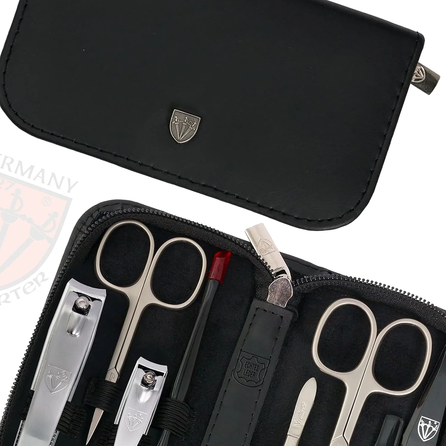 ست مانیکور و پدیکور ۸ تکه Rimini از DREI SCHWERTER، کیف مسافرتی برای نگهداری ابزار، ابزار فولادی دست ساز، ست مانیکور منحصر به فرد و شیک ست مانیکور و پدیکور ۸ تکه Rimini از DREI SCHWERTER، کیف مسافرتی برای نگهداری ابزار، ابزار فولادی دست ساز، ست مانیکور منحصر به فرد و شیک