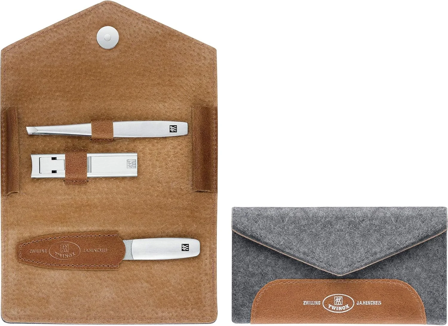 ست مانیکور ۳ تکه نمد و چرم ZWILLING Twinox، خاکستری، پدیکور در بسته مسافرتی، هدیه 97698-005-0
