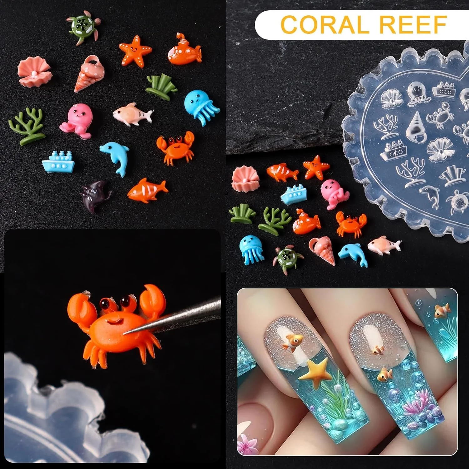 قالب سیلیکونی ناخن اقیانوسی KASTWAVE، مجموعه قالب هنر ناخن با طرح صدف، ستاره دریایی، حلزون، اسب دریایی، زندگی دریایی، قالب سیلیکونی هنر ناخن ژل سه بعدی برای مانیکور DIY تابستانی بانوان