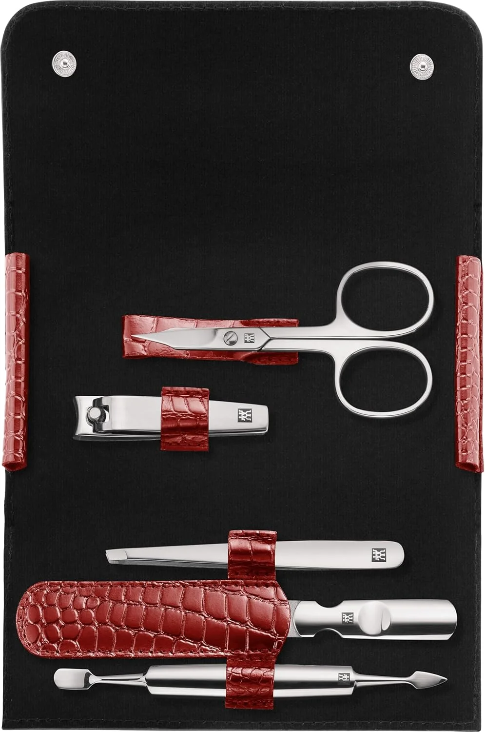 ست مانیکور و پدیکور ZWILLING با روکش چرم گاوی استیل ضد زنگ طرح کروکودیل 5 تکه قرمز ست مانیکور و پدیکور ZWILLING با روکش چرم گاوی استیل ضد زنگ طرح کروکودیل 5 تکه قرمز