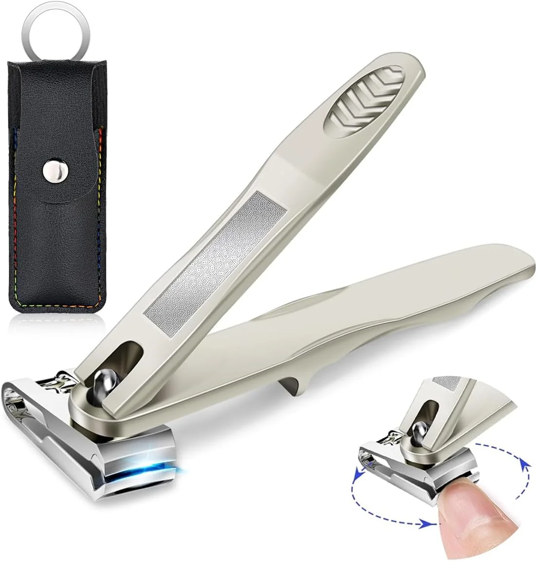 ناخن گیر با سوهان ناخن، ناخن گیر دسته بلند استیل ضد زنگ برای ناخن های ضخیم، سر ناخن گیر تیز با قابلیت چرخش 360 درجه، ناخن گیر مسافرتی با طراحی ارگونومیک و روکش PU (نیکل)