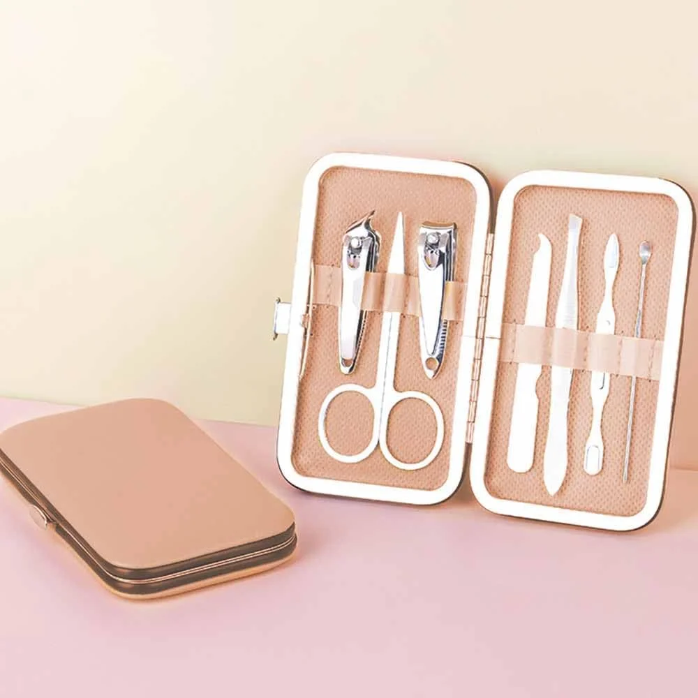 ست ناخن گیر ۷ تکه، ناخن گیر پا، ناخن گیر انگشت استیل ضد زنگ، ناخن گیر فوق العاده تیز، ابزار مراقبت از ناخن با کیف حمل، طلایی