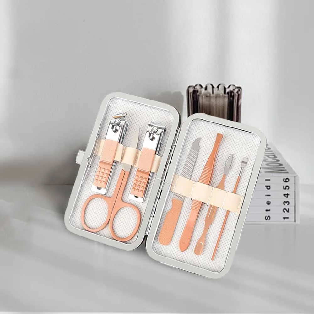 ست ناخن گیر ۷ تکه، ناخن گیر پا، ناخن گیر انگشت استیل ضد زنگ، ناخن گیر فوق العاده تیز، ابزار مراقبت از ناخن با کیف حمل، طلایی