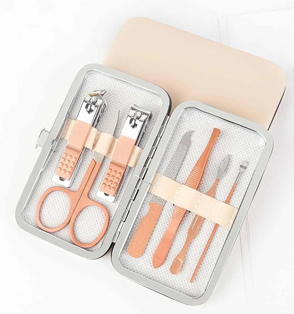 ست ناخن گیر ۷ تکه، ناخن گیر پا، ناخن گیر انگشت استیل ضد زنگ، ناخن گیر فوق العاده تیز، ابزار مراقبت از ناخن با کیف حمل، طلایی