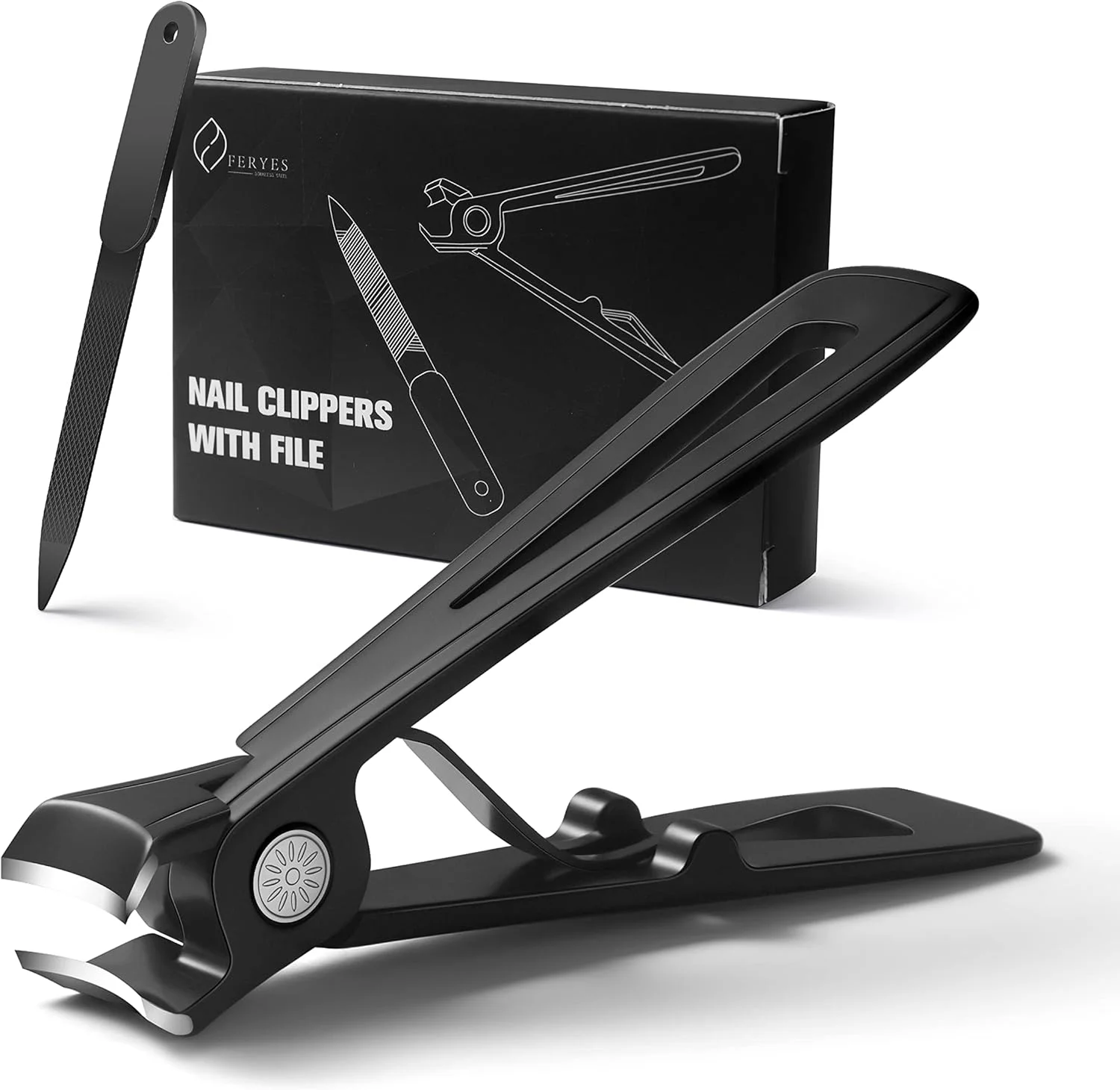 ناخن گیر بزرگ FERYES برای ناخن های ضخیم به همراه سوهان فلزی - ناخن گیر با دهانه 15 میلی متری برای ناخن های سفت - ناخن گیر استیل ضد زنگ برای سالمندان، آقایان و بانوان