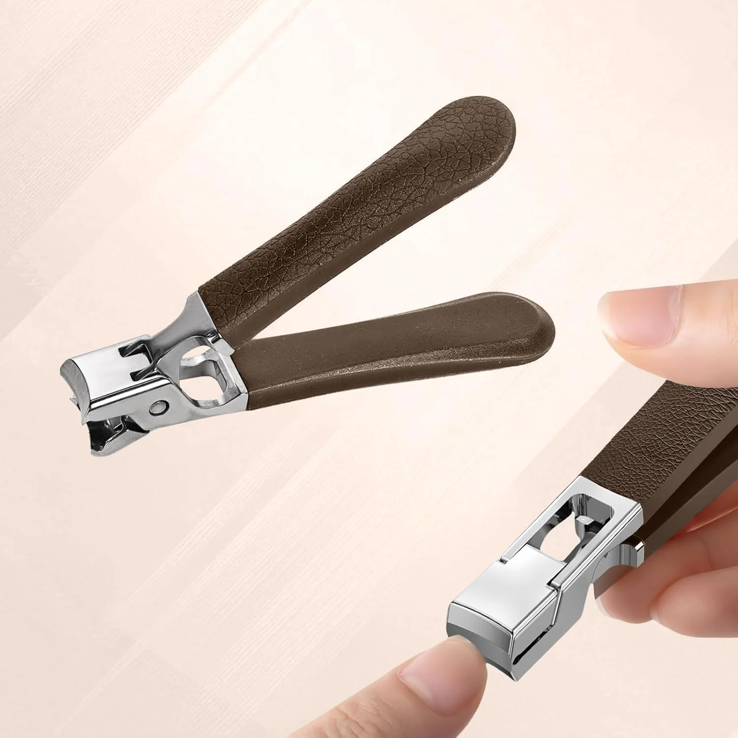 ناخن گیر قهوه ای تک عددی با کیفیت عالی برای آقایان و بانوان، مقاوم برای ناخن پا/ناخن دست، تیغه استیل ضد زنگ با طراحی ضد پاشش و ابزار پیرایش مقاوم در برابر زنگ زدگی