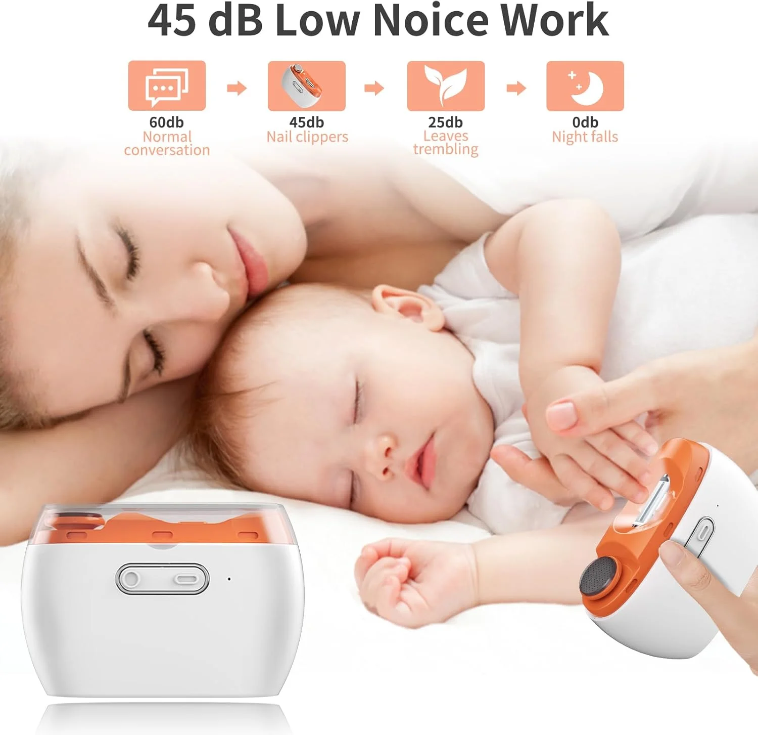 ناخن گیر و پولیشر برقی 3 در 1 ارتقا یافته 2025 - ناخن گیر اتوماتیک با چراغ LED، 2 سرعته، قابل شارژ USB، دارای محفظه جمع آوری ناخن، ایمن برای کودکان و سالمندان (نارنجی)