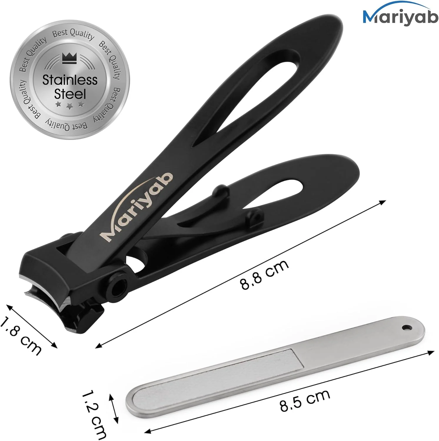 ناخن گیر استیل ضد زنگ ماریاب™ پریمیوم - تیز، دقیق و بادوام برای ناخن های دست و پا - طراحی ارگونومیک برای گرفتن آسان، بهترین برای استفاده در خانه و مسافرت (مشکی)