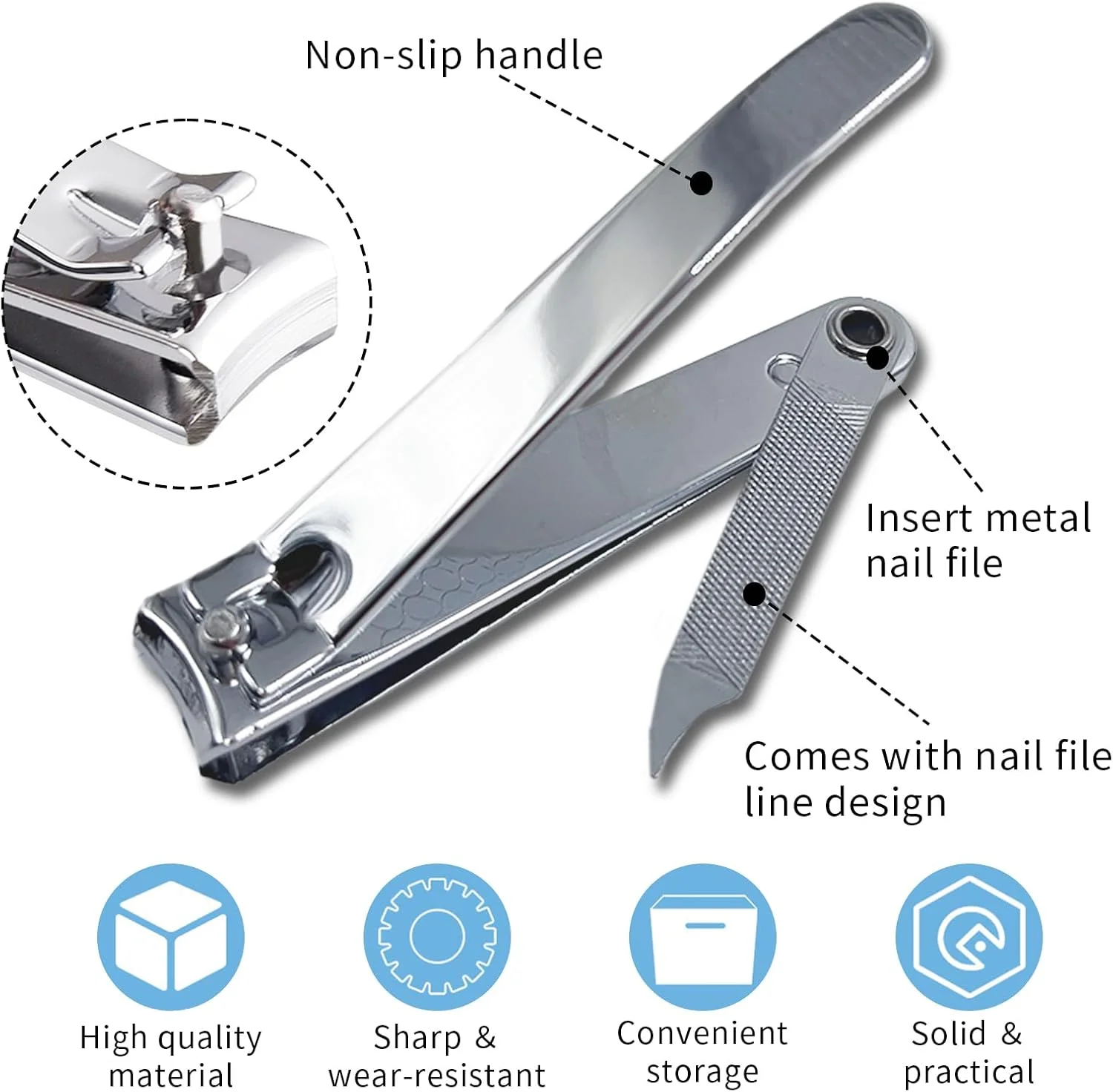 ناخن گیر، ابزار مراقبت از ناخن، ناخن گیر و قیچی ناخن انگشت دست و پا با سوهان ناخن، نقره ای (بسته 1 عددی)
