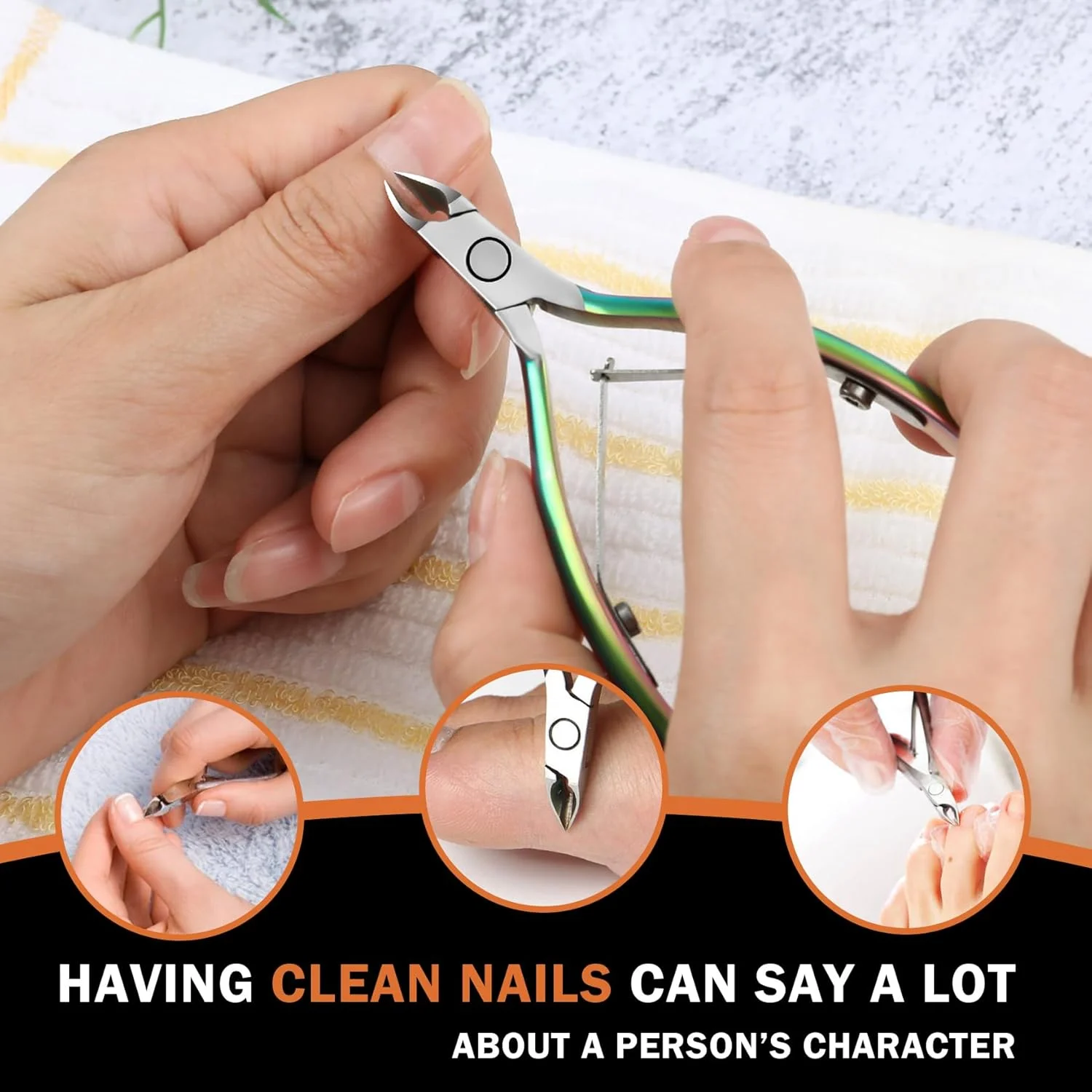 قیچی مانیکور حرفه ای کوتیکول BEZOX با پوشش محافظ نوک، پرداخت رنگین کمانی، ابزار مانیکور استیل ضد زنگ، از بین برنده پوست های اضافه دور ناخن، فک 7 میلی متری، 1 عدد